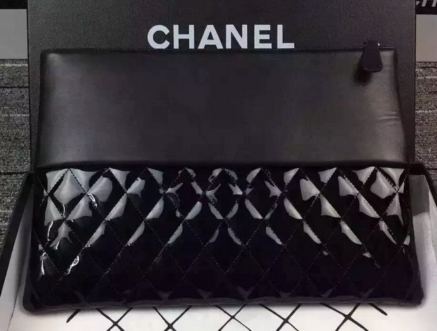 Chanel Large Pouch Black Lambskin and Patent Leather for Sale