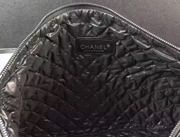 Chanel Large Pouch Black Lambskin and Patent Leather for Sale