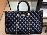 Chanel Large Shopping Bag in Black Aged Calfskin Gold Tone Metal A93525