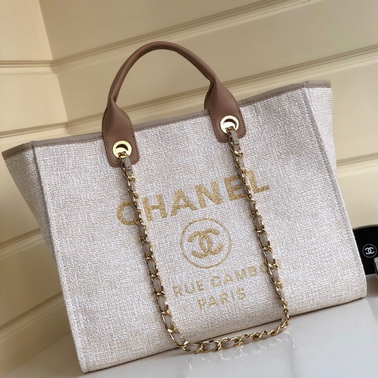 Chanel Large Shopping Bag Beige Cotton A93786