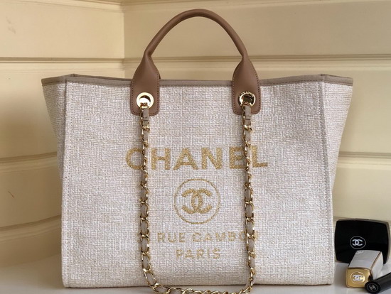 Chanel Large Shopping Bag Beige Cotton A93786