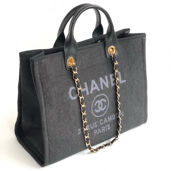 Chanel Large Shopping Bag Black Cotton Nylon Lurex Calfskin Gold Tone Metal A93786