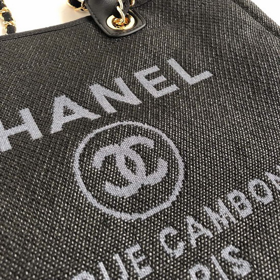 Chanel Large Shopping Bag Black Cotton Nylon Lurex Calfskin Gold Tone Metal A93786