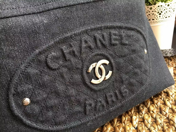 Chanel Large Shopping Bag Black Denim for Sale