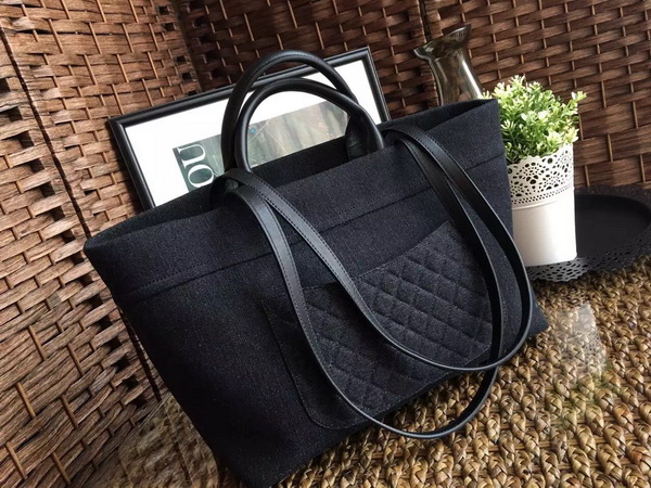 Chanel Large Shopping Bag Black Denim for Sale