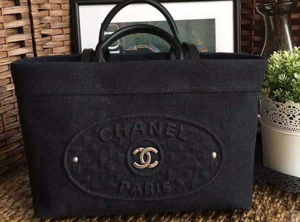 Chanel Large Shopping Bag Black Denim for Sale