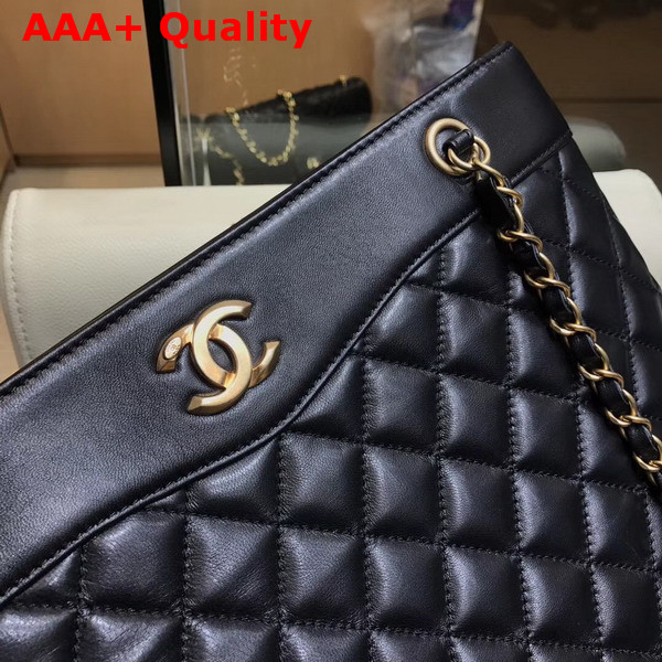 Chanel Large Shopping Bag Black Lambskin Gold Tone Metal Replica