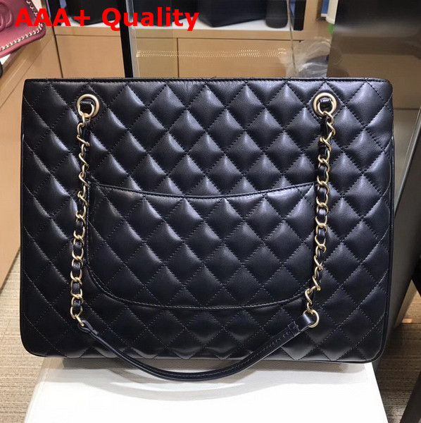 Chanel Large Shopping Bag Black Lambskin Gold Tone Metal Replica