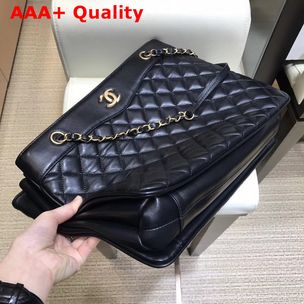 Chanel Large Shopping Bag Black Lambskin Gold Tone Metal Replica