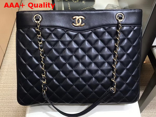 Chanel Large Shopping Bag Black Lambskin Gold Tone Metal Replica