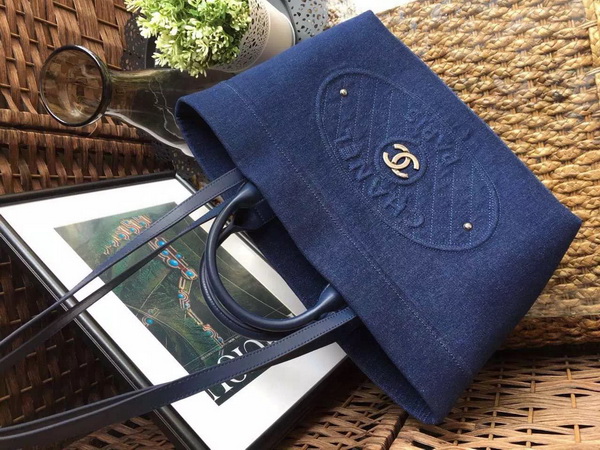 Chanel Large Shopping Bag Blue Denim Fabric for Sale