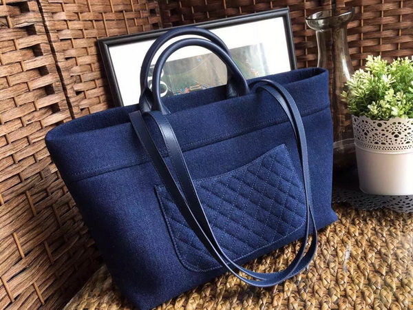 Chanel Large Shopping Bag Blue Denim Fabric for Sale