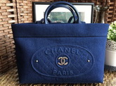 Chanel Large Shopping Bag Blue Denim Fabric for Sale