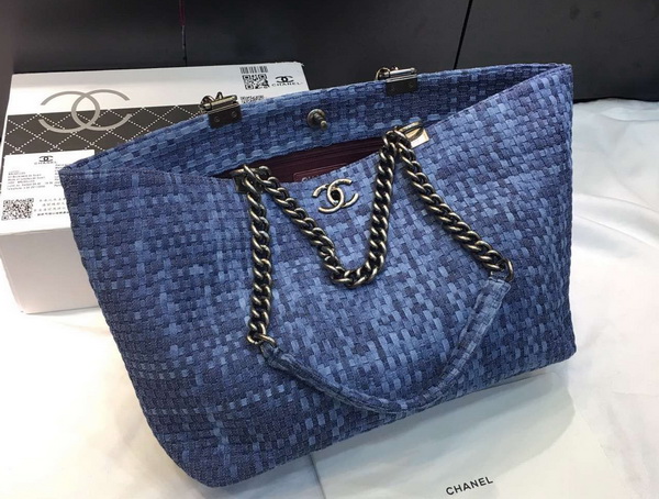 Chanel Large Shopping Bag Blue Denim for Sale