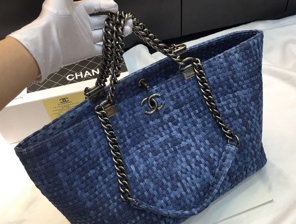 Chanel Large Shopping Bag Blue Denim for Sale