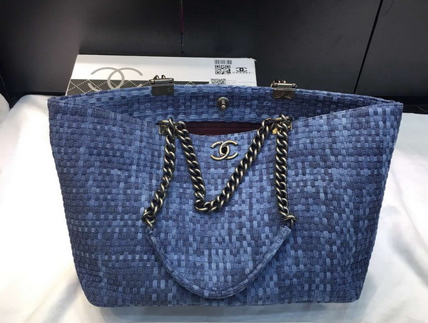 Chanel Large Shopping Bag Blue Denim for Sale