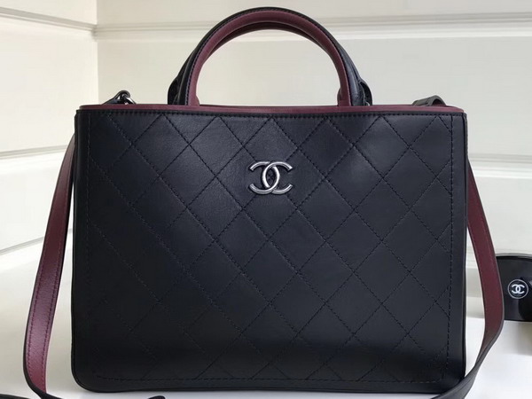 Chanel Large Shopping Bag Bullskin Antique Silver Tone Metal Black and Burgundy For Sale