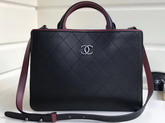 Chanel Large Shopping Bag Bullskin Antique Silver Tone Metal Black and Burgundy For Sale