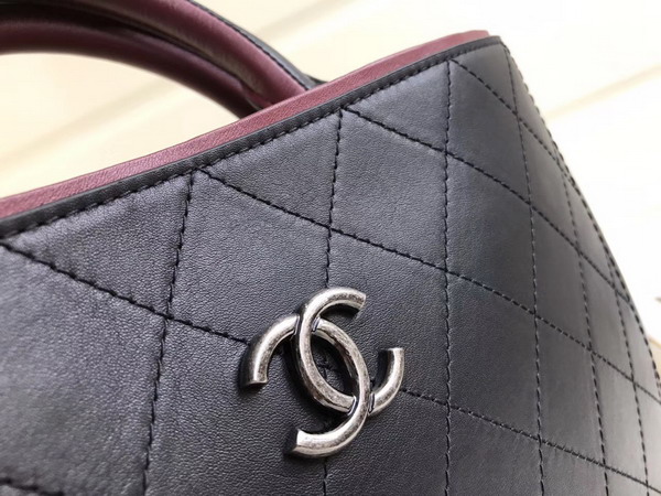 Chanel Large Shopping Bag Bullskin Antique Silver Tone Metal Black and Burgundy For Sale