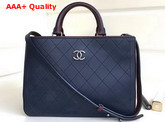 Chanel Large Shopping Bag Bullskin Antique Silver Tone Metal Navy Blue and Burgundy Replica