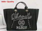 Chanel Large Shopping Bag Cotton Calfskin Silver Tone Metal Black and White A66941 Replica