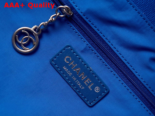 Chanel Large Shopping Bag Cotton Calfskin Silver Tone Metal Blue and White A66941 Replica