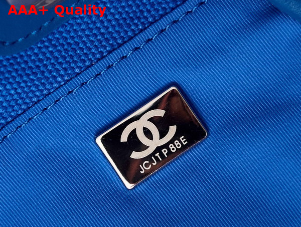 Chanel Large Shopping Bag Cotton Calfskin Silver Tone Metal Blue and White A66941 Replica