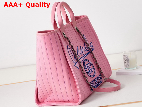 Chanel Large Shopping Bag Cotton Calfskin Silver Tone Metal Pink and Blue A66941 Replica