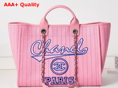 Chanel Large Shopping Bag Cotton Calfskin Silver Tone Metal Pink and Blue A66941 Replica