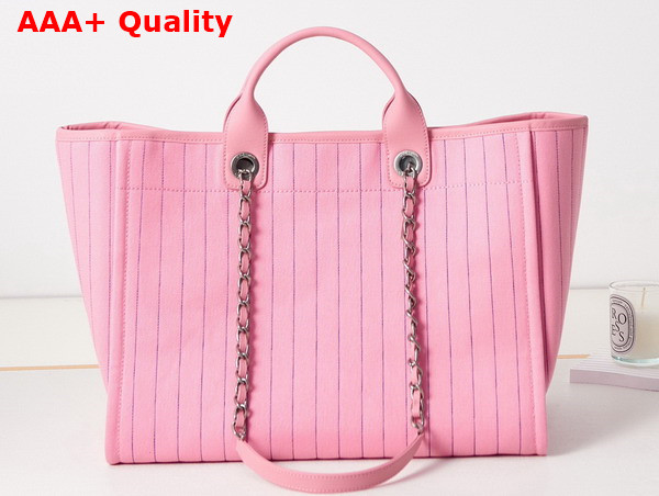 Chanel Large Shopping Bag Cotton Calfskin Silver Tone Metal Pink and Blue A66941 Replica