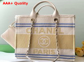 Chanel Large Shopping Bag Cotton Canvas Gold Tone Metal Ecru Blue and Yellow A66941 Replica