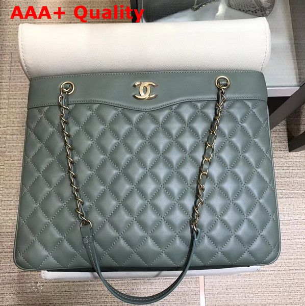 Chanel Large Shopping Bag Green Lambskin Gold Tone Metal Replica