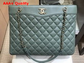 Chanel Large Shopping Bag Green Lambskin Gold Tone Metal Replica