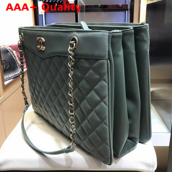 Chanel Large Shopping Bag Green Lambskin Gold Tone Metal Replica