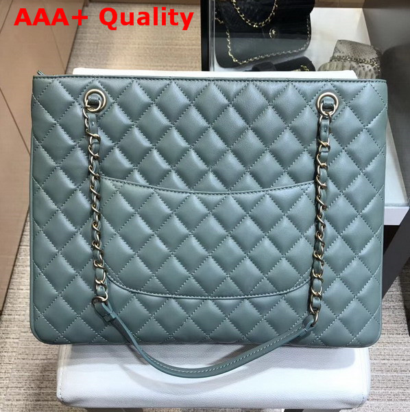 Chanel Large Shopping Bag Green Lambskin Gold Tone Metal Replica