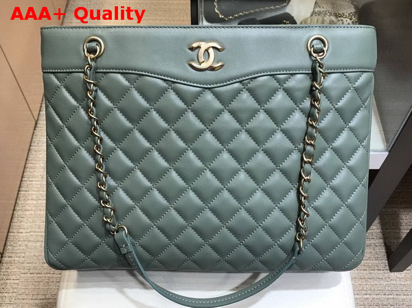 Chanel Large Shopping Bag Green Lambskin Gold Tone Metal Replica