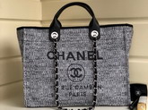 Chanel Large Shopping Bag Grey Cotton Nylon Lurex Calfskin Gold Tone Metal A93786