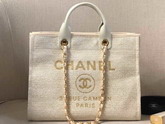 Chanel Large Shopping Bag Ivory Cotton Nylon Lurex Calfskin and Gold Tone Metal A93786