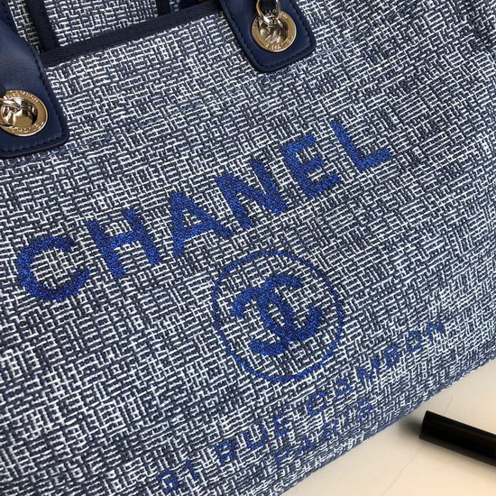 Chanel Large Shopping Bag Light Blue Cotton Nylon Lurex Calfskin Gold Tone Metal A93786