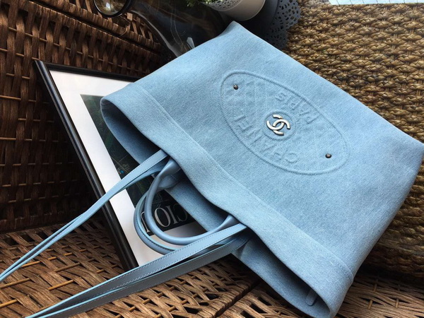 Chanel Large Shopping Bag Light Blue Denim Fabric for Sale