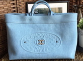 Chanel Large Shopping Bag Light Blue Denim Fabric for Sale