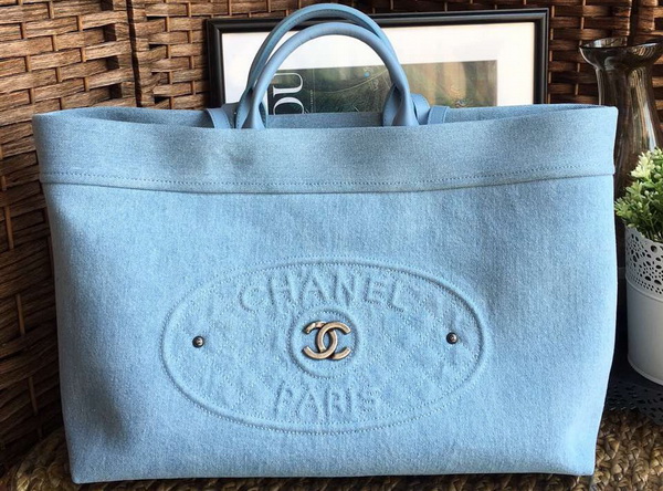 Chanel Large Shopping Bag Light Blue Denim Fabric for Sale