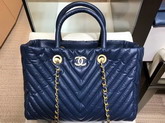 Chanel Large Shopping Bag Navy Blue Aged Calfskin Gold Tone Metal A57974