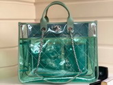 Chanel Large Shopping Bag PVC Lambskin and Silver Tone Metal Green and Pink