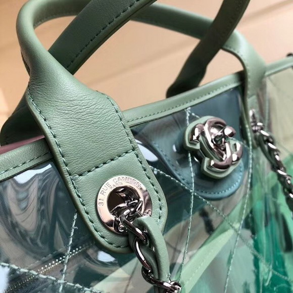 Chanel Large Shopping Bag PVC Lambskin and Silver Tone Metal Green and Pink