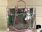 Chanel Large Shopping Bag PVC Lambskin and Silver Tone Metal Pink and Green