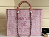 Chanel Large Shopping Bag Pink Cotton Nylon Lurex Calfskin Gold Tone Metal A93786