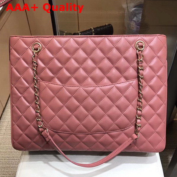 Chanel Large Shopping Bag Pink Lambskin Gold Tone Metal Replica