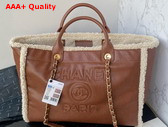 Chanel Large Shopping Bag Shearling Lambskin Gold Tone Metal Brown and Beige A66941 Replica