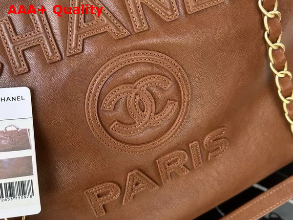 Chanel Large Shopping Bag Shearling Lambskin Gold Tone Metal Brown and Beige A66941 Replica